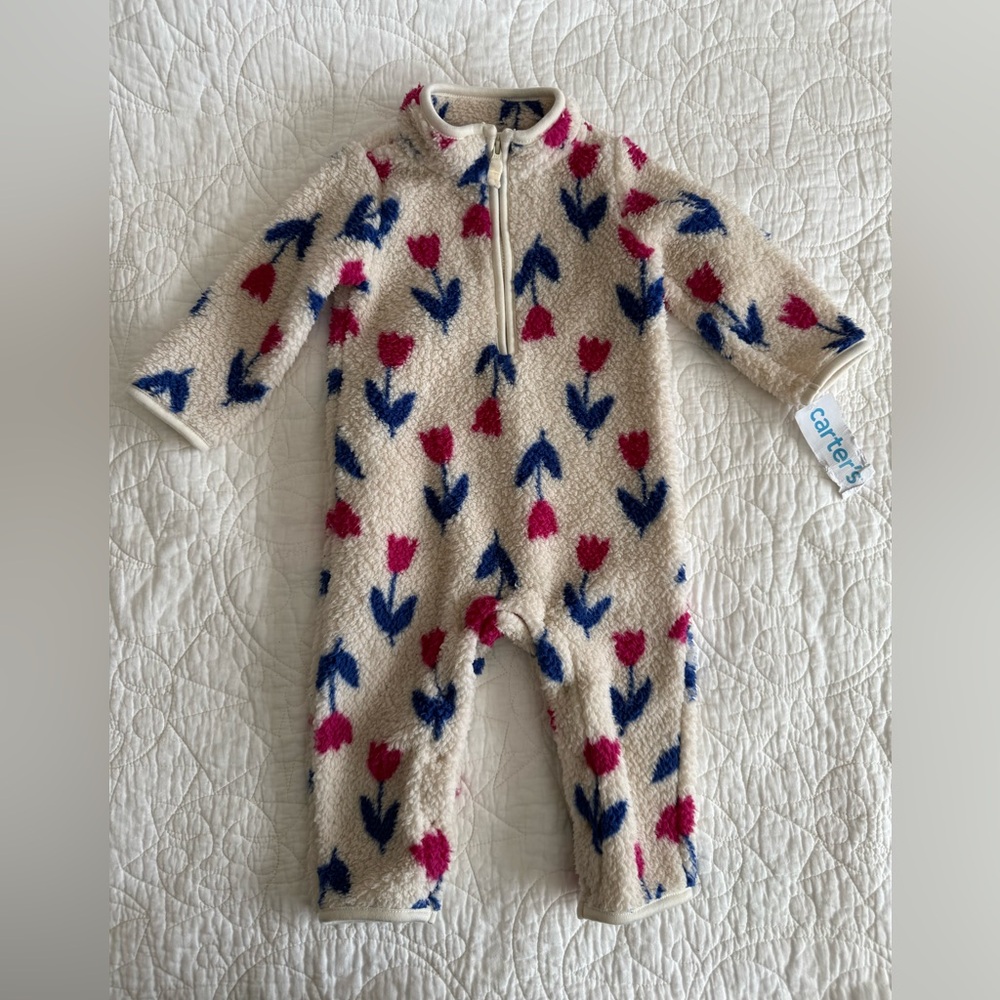 Carter's Cream Footie with Red and Blue Tulip Pattern